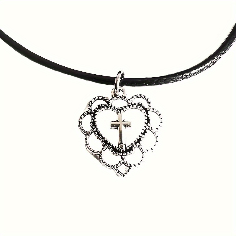 Gothic Style White Black Heart Pendant Black Rope Necklace - Temu