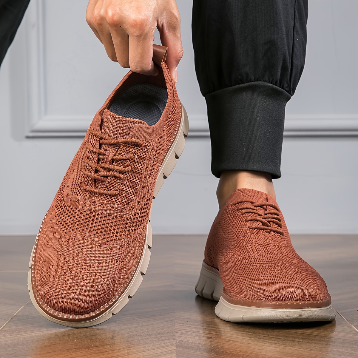 Plus Size Men's Trendy Solid Breathable Sneakers, Comfy Non Slip Soft Sole Lace Up Shoes For Men's Outdoor Activities