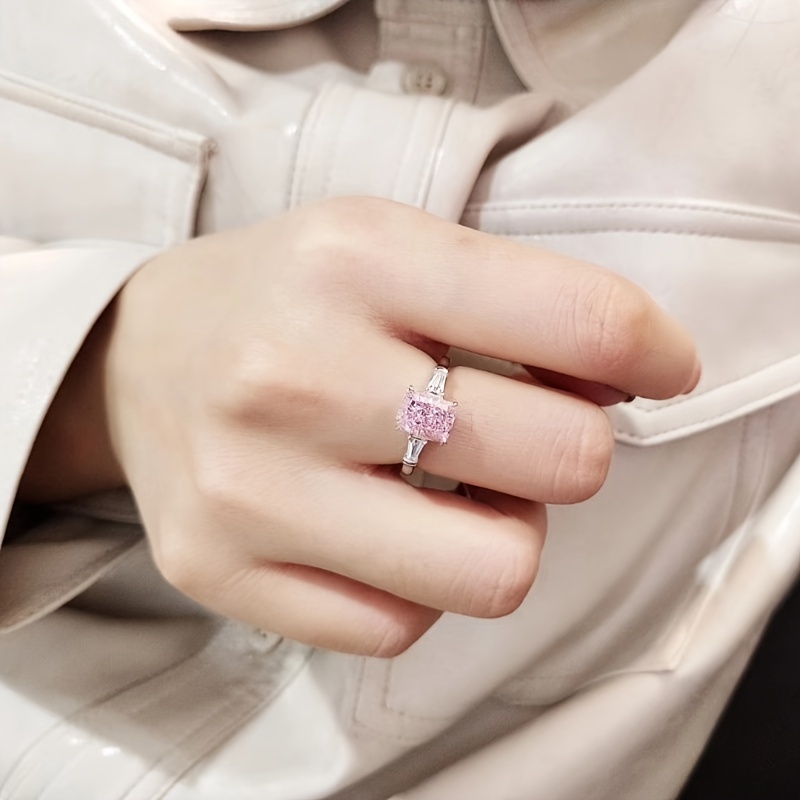 Square Pink Zircon Ring, Size 5-10