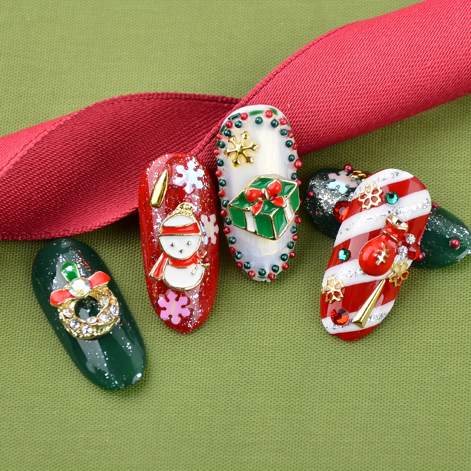 Qisuw Christmas Nail Rhinestones,3D Nail Charms Santa Claus Nail