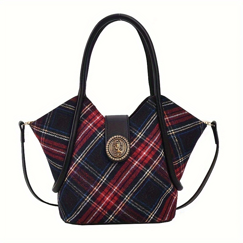 Fashion Casual Plaid Leather Tote Bag, Shoulder Bag, Crossbody Bag and Handbag, Black