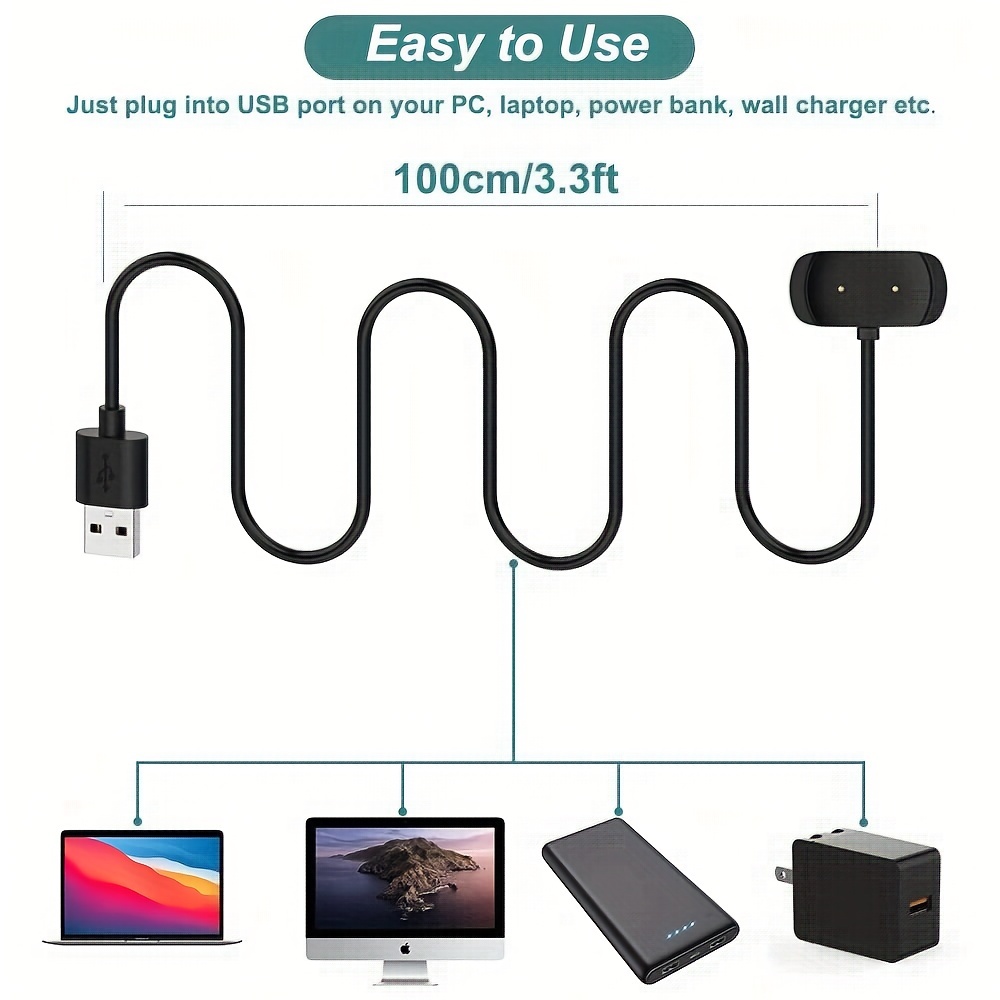  Turnwin Cargador de cable USB para Amazfit BIP 3, GTS 2, GTS 2  Mini, GTS 2e, GTR 2, GTR 2e – Paquete de 2 cables de carga de 3.3 pies para