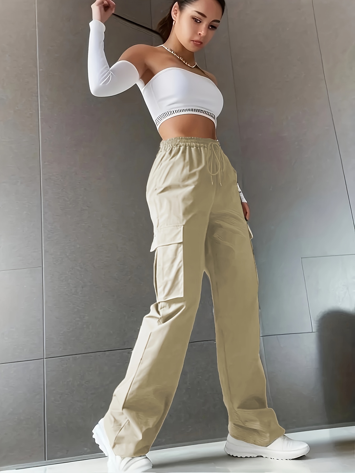 Pantalones Mujer  Morgan Pantalón paperbag talle alto mujer Kaki ⋆  Omtotheworld