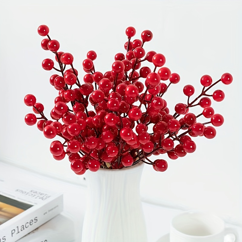 LLZLL Christmas Floral Picks 6Pack Christmas Berry Picks with Holly Berries Artificial White Berry Stems for Xmas Winter Holiday Home DIY Ornaments