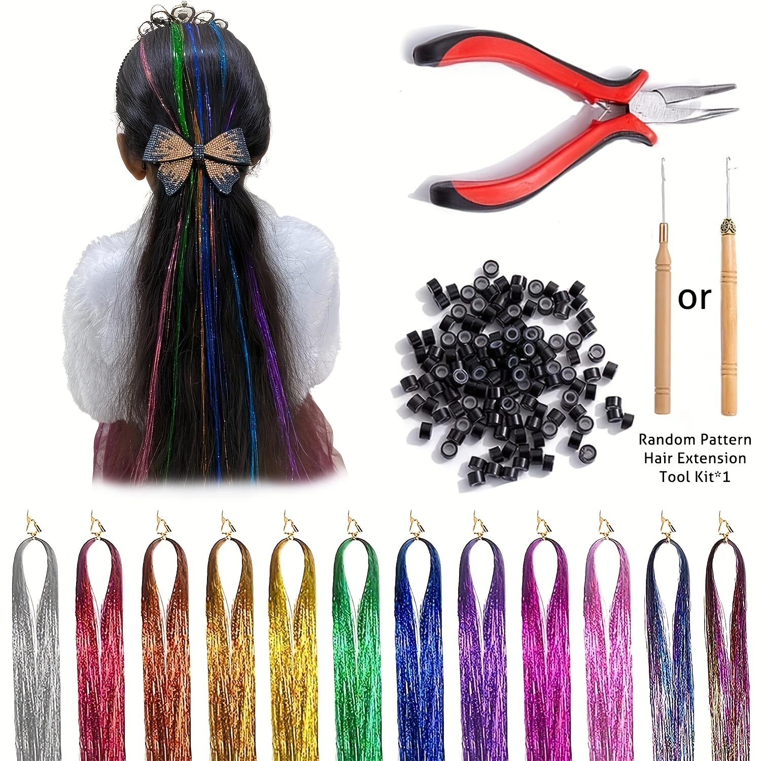 Colorful Clip In Hair Tinsel Kit Fairy Hair Tinsel Kit For - Temu