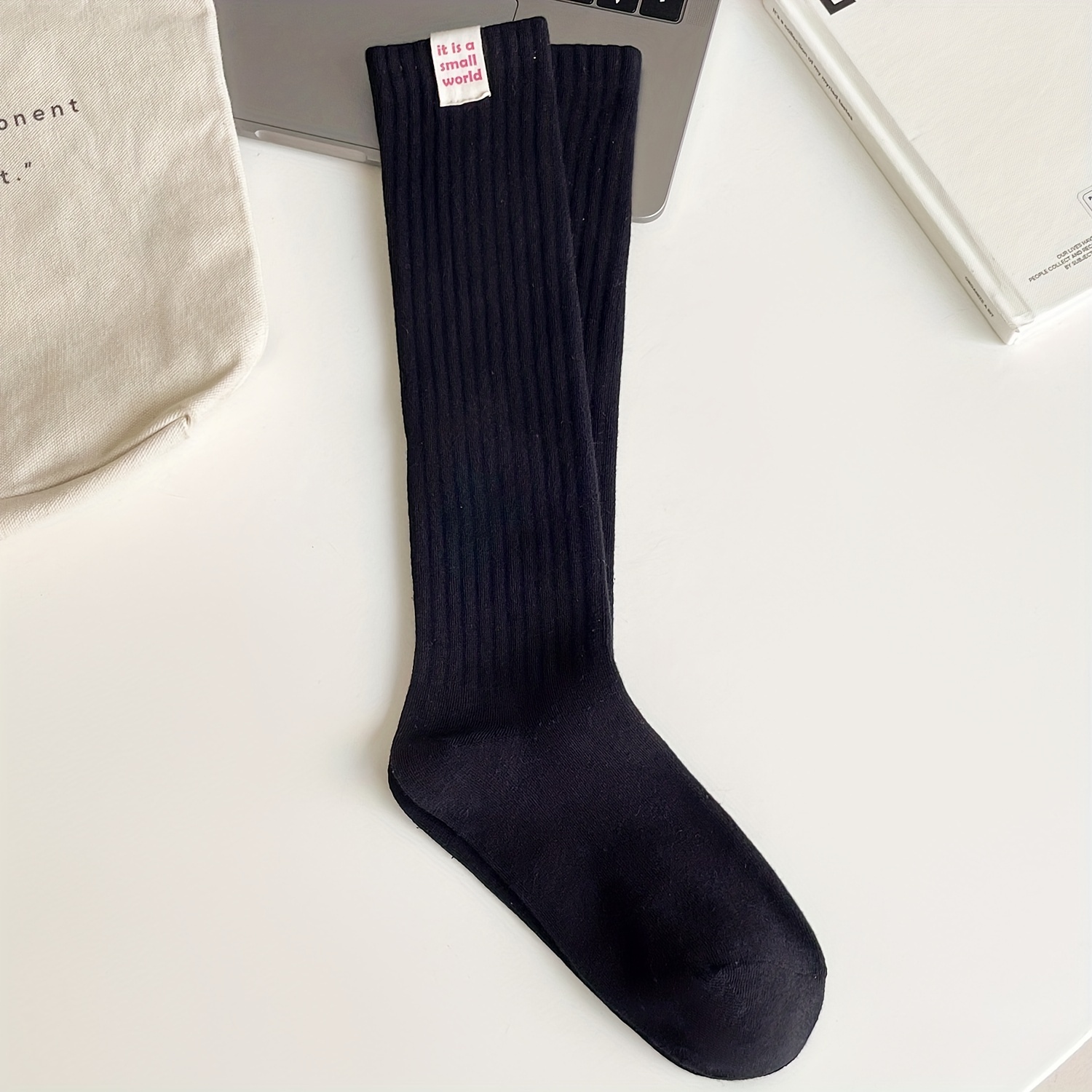 Letter Patched Calf Socks Knee High Women's Stockings