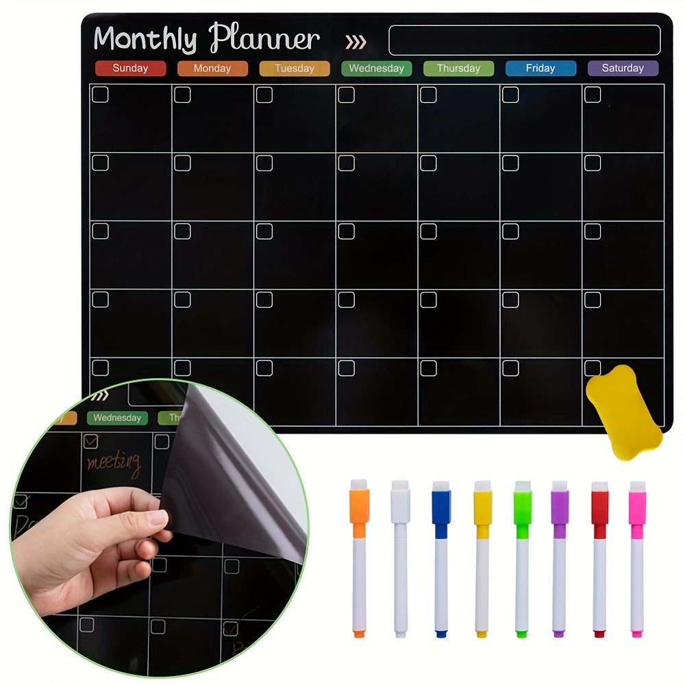 Magnetic Dry Erase Calendar For Fridge Monthly Black Board - Temu