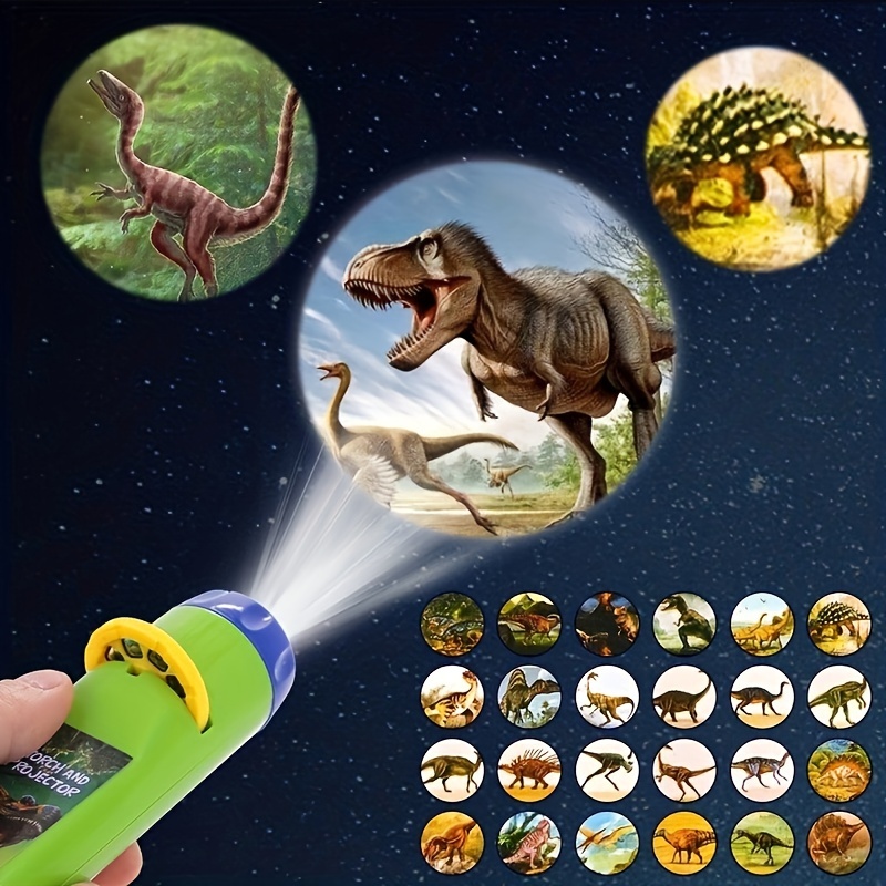 Lampe torche enfant verte ou jaune avec projection de dinosaures ou animaux  - Comptoir des Lampes