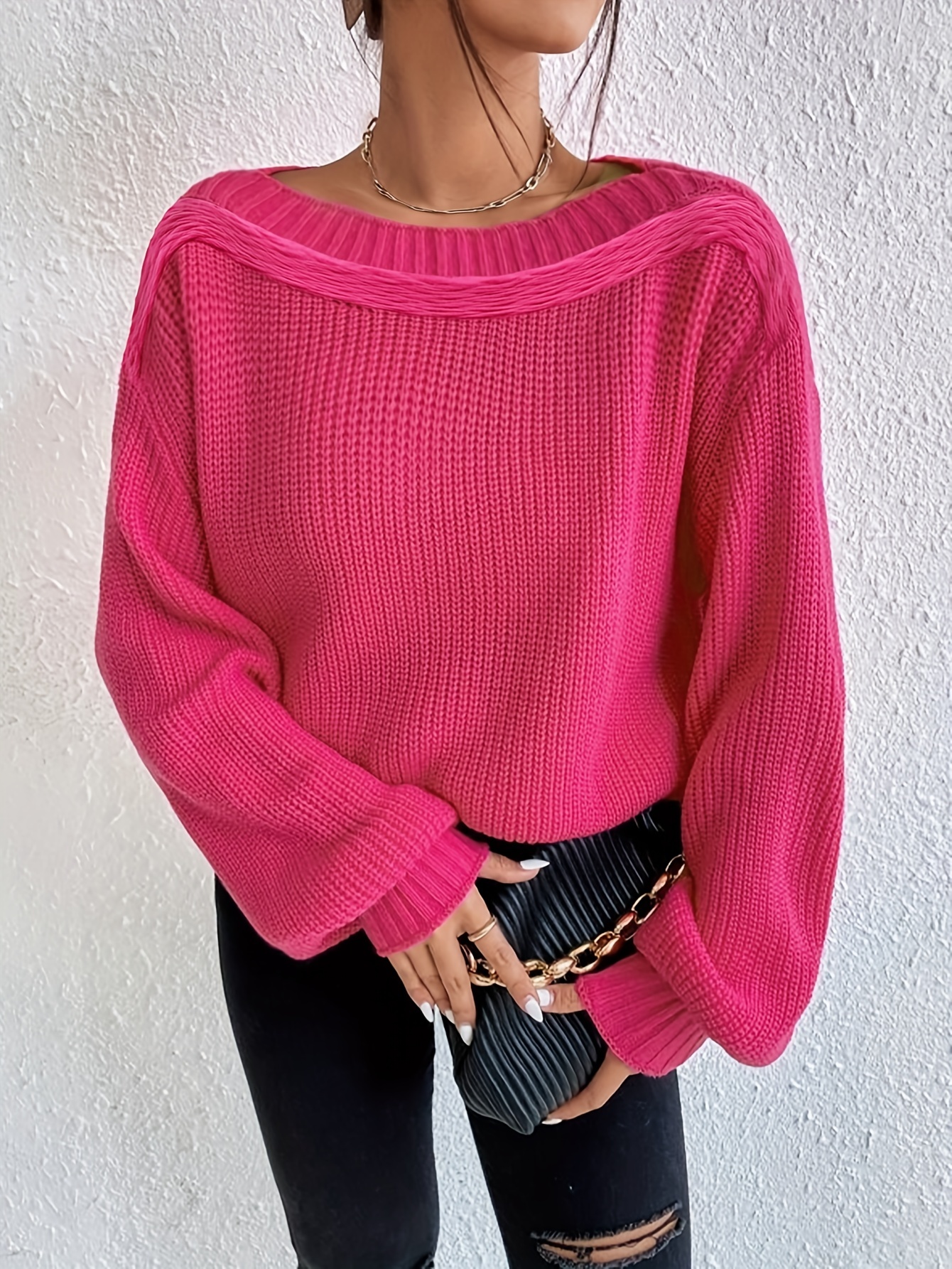 Cropped Boat Neck Knit Sweater Sexy Crochet Long Sleeve - Temu Canada