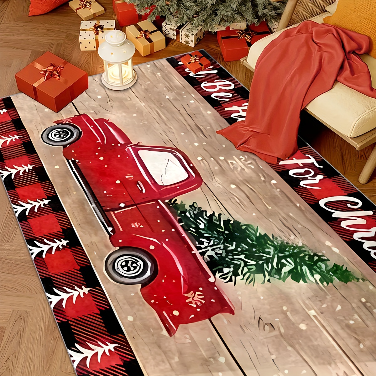 Merry Christmas Red Truck With Tree in Back Door Mat – Hera's