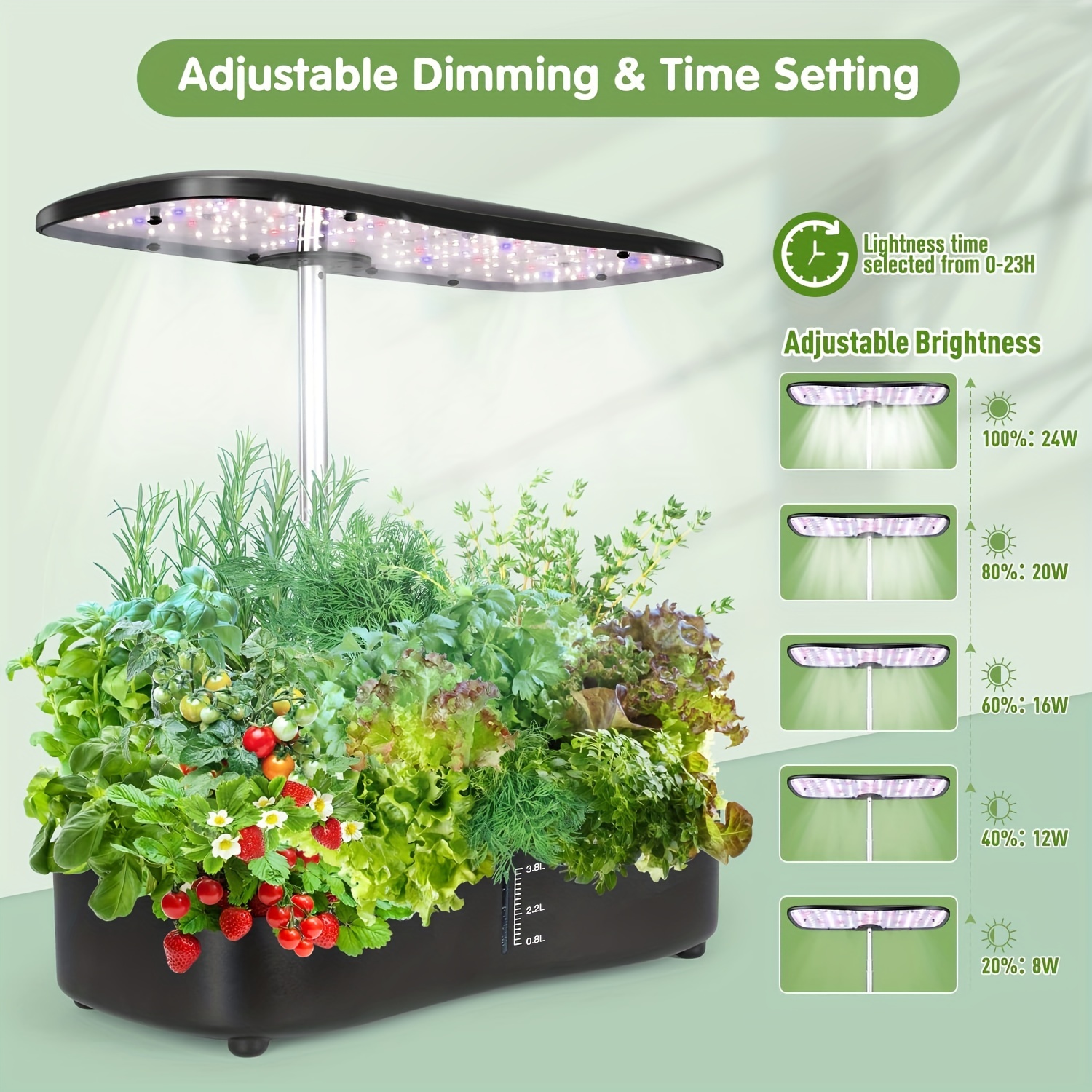 Système de culture hydroponique avec lumière de culture à spectre complet,  kit de jardinage à 12 dosettes, germination des plantes de 4 L