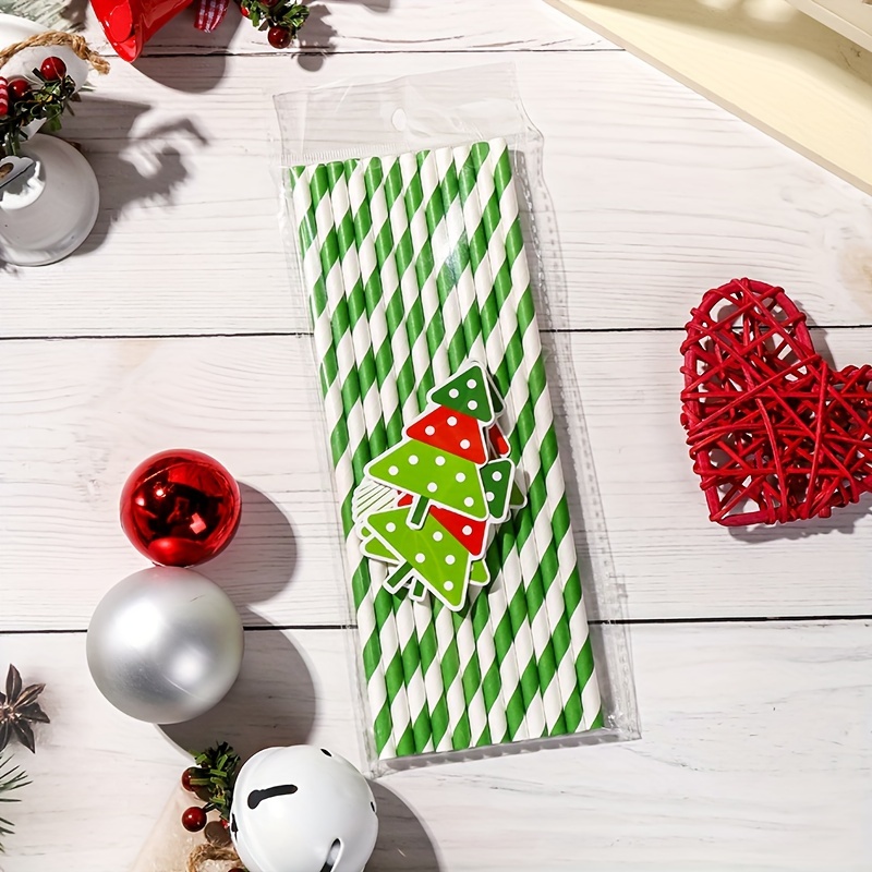 Christmas Paper Straws, Green + Red Paper Straws, Holiday Paper