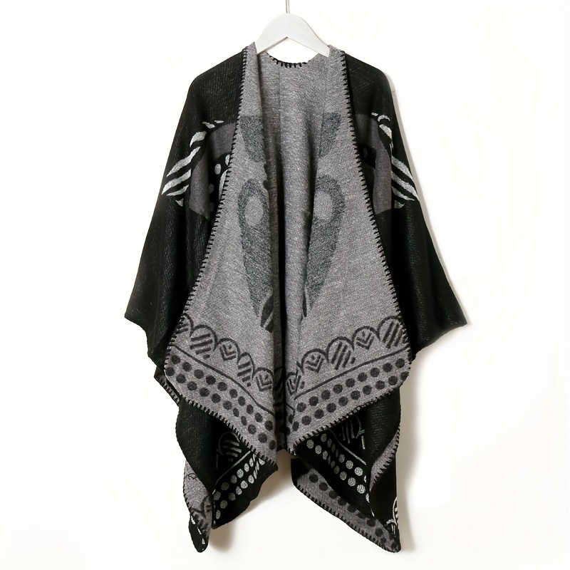 Boho Geometric Pattern Shawl Cashmere Wrap Thick Warm Cape