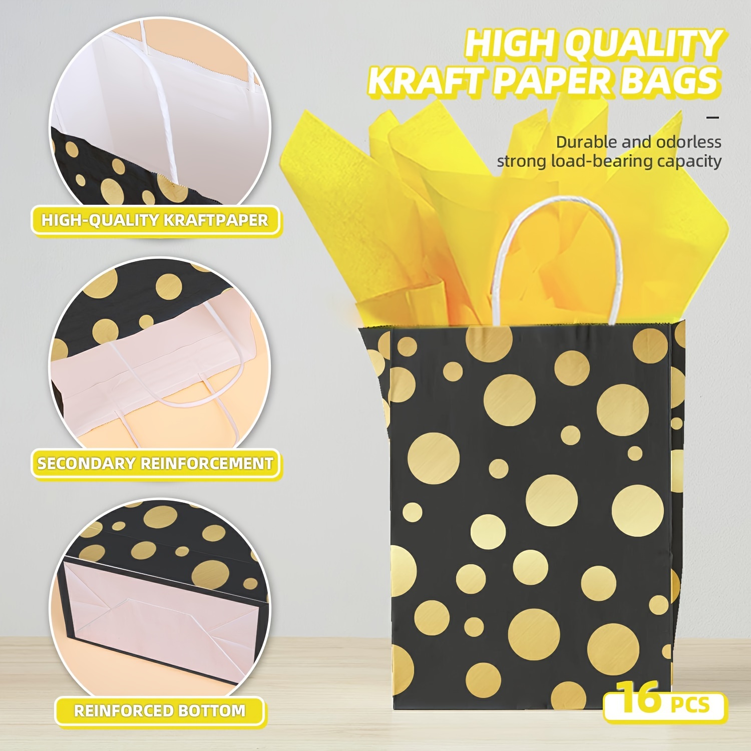 Black Golden Gift Bags Kraft Paper Party Favor Bags With - Temu