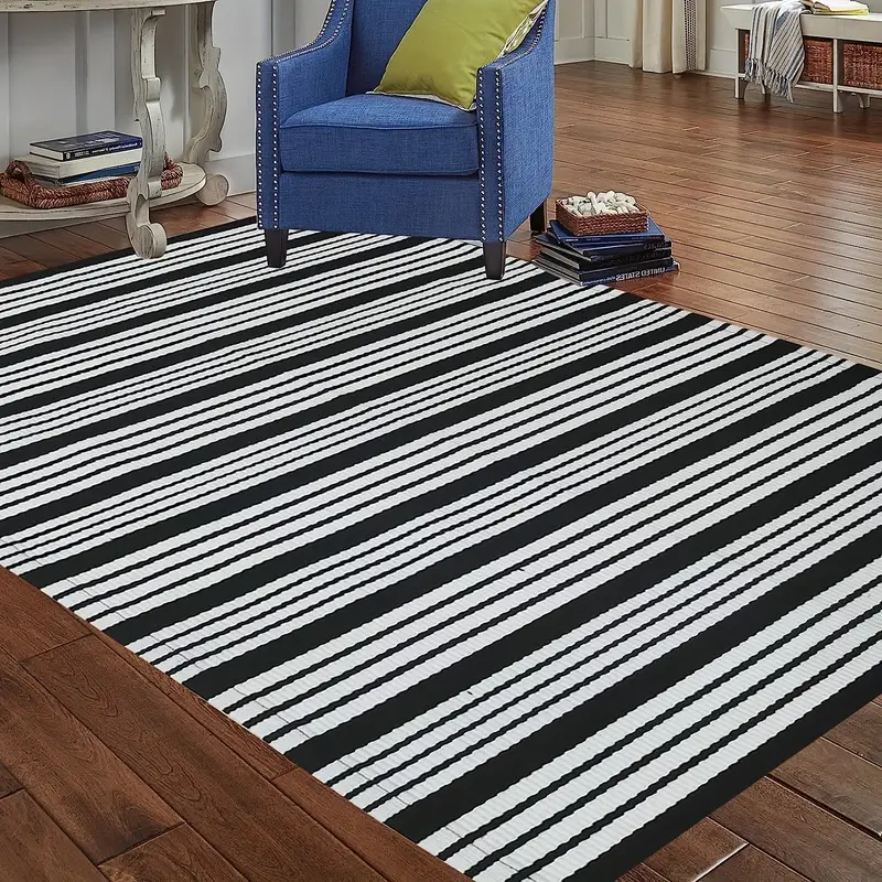 Black And White Striped Outdoor Rug Front Porch Rug Front - Temu