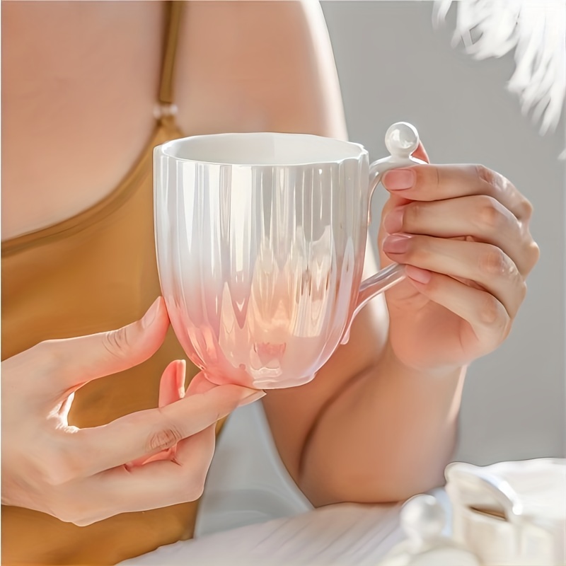 1pc Artificial Pearl Handle Coffee Cup With Double Straws, Cute Glass Cup  For Summer