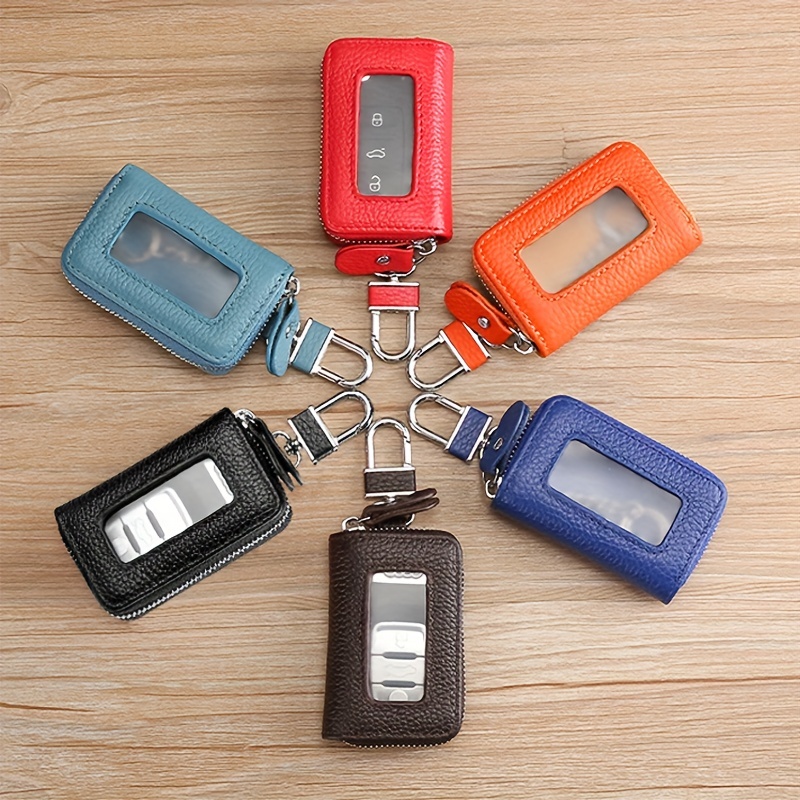 Scizor Car Key Case, Universal PU Leather Key Fob Cover Case, Smart Car Key  Holder Protection Bag with Holder Metal Hook and Keyring Zipper (Brown)