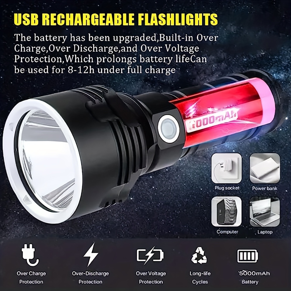Flashlight High Lumens Rechargeable Super Bright Xhp70.2 Led - Temu