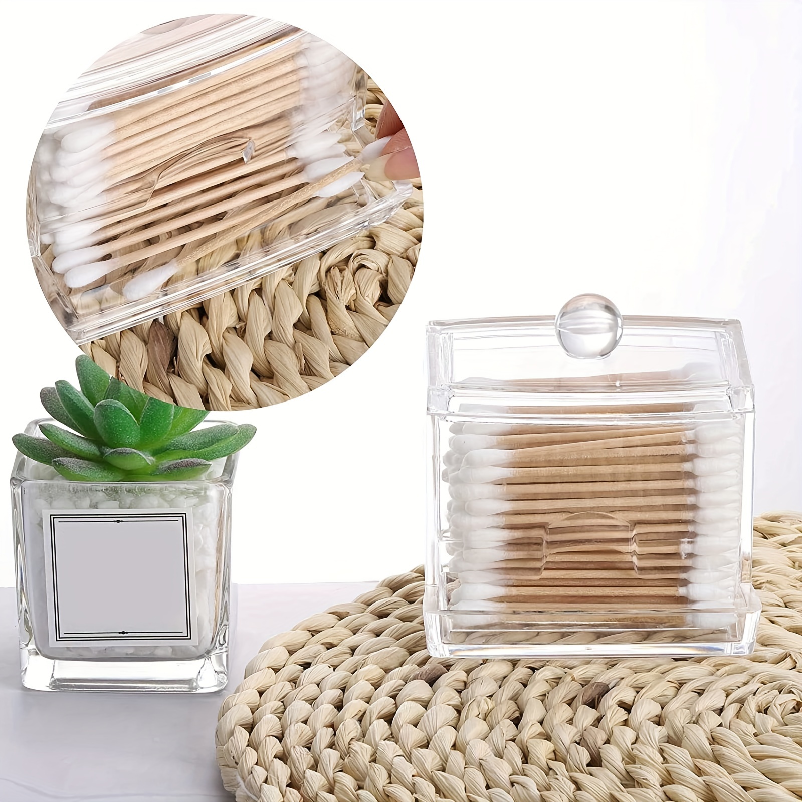 Clear Acrylic Cotton Swab Holder With Lid, Suitable For Organizing Cotton  Pads, Buds, And Balls, Bathroom Containers Canister, Apothecary Jar For  Easy Access And Storage - Temu