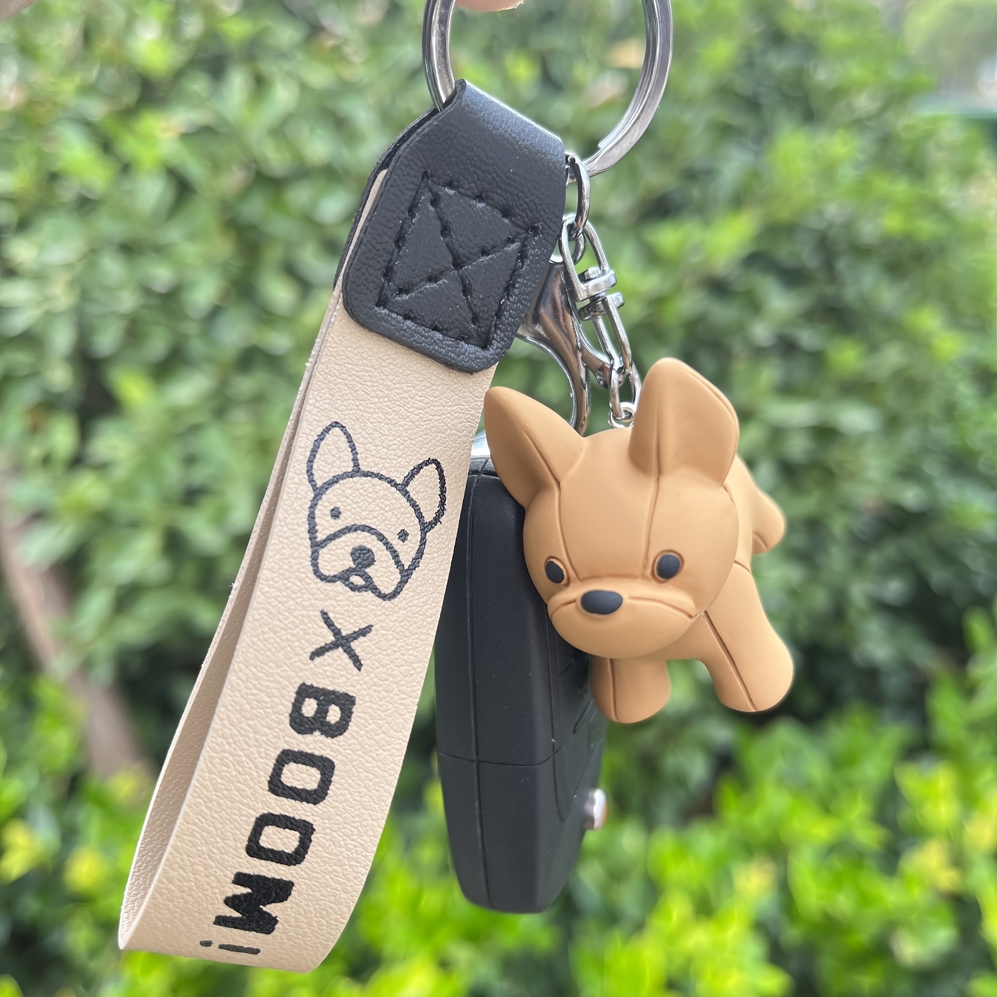 Car Punk French Bulldog Car Keychain, Pu Leather Fashion Dog Keychains For  Women Bag Pendant Trinket Car Key Ring Key Chain - Temu
