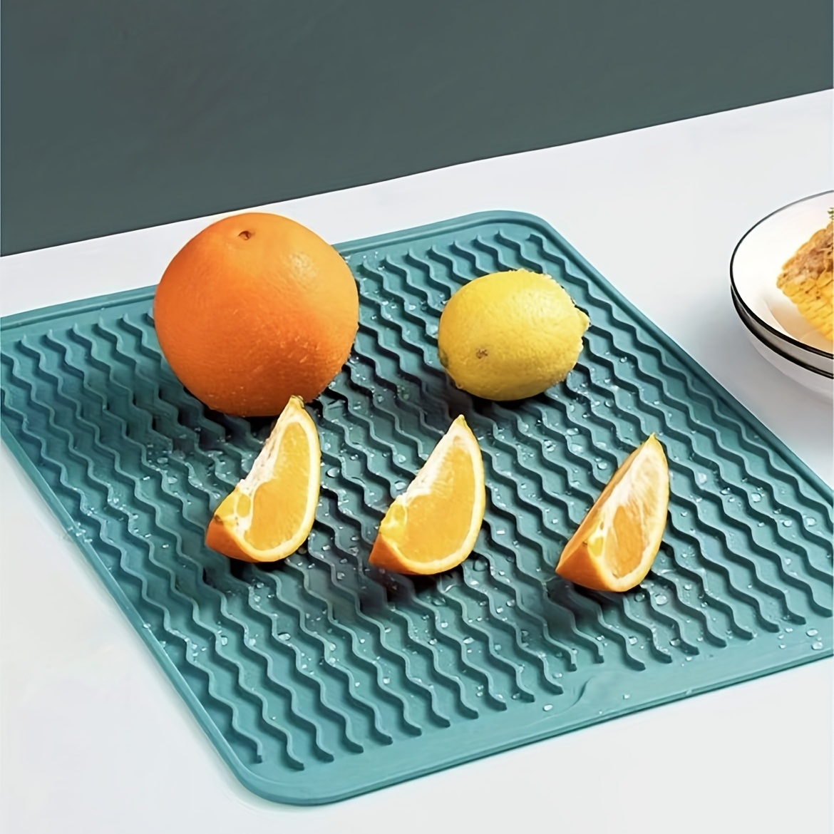 1pc TPE Dish Drying Mat, Modern Orange Dish Drainer Mat For Kitchen