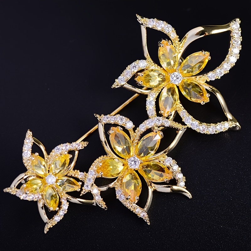 Vintage Crystal Flower Brooch Jewelry Zircon Brooches for Women Accessories