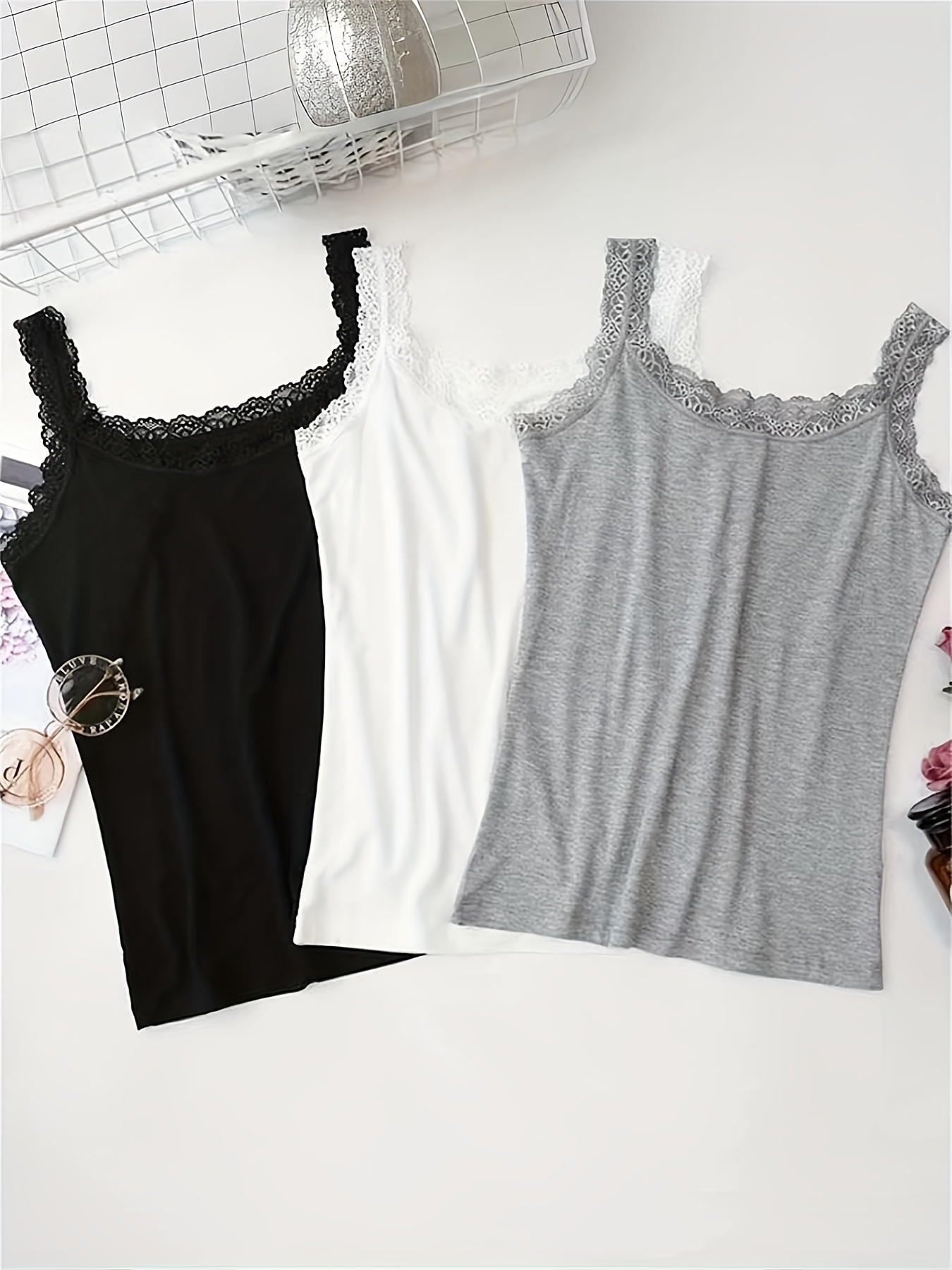 Buy Maria Angel Ladies Plain Camisole Cotton Vest Top Lace Trim Neck Design  Cami Tank Strappy (1000) Online at desertcartSeychelles