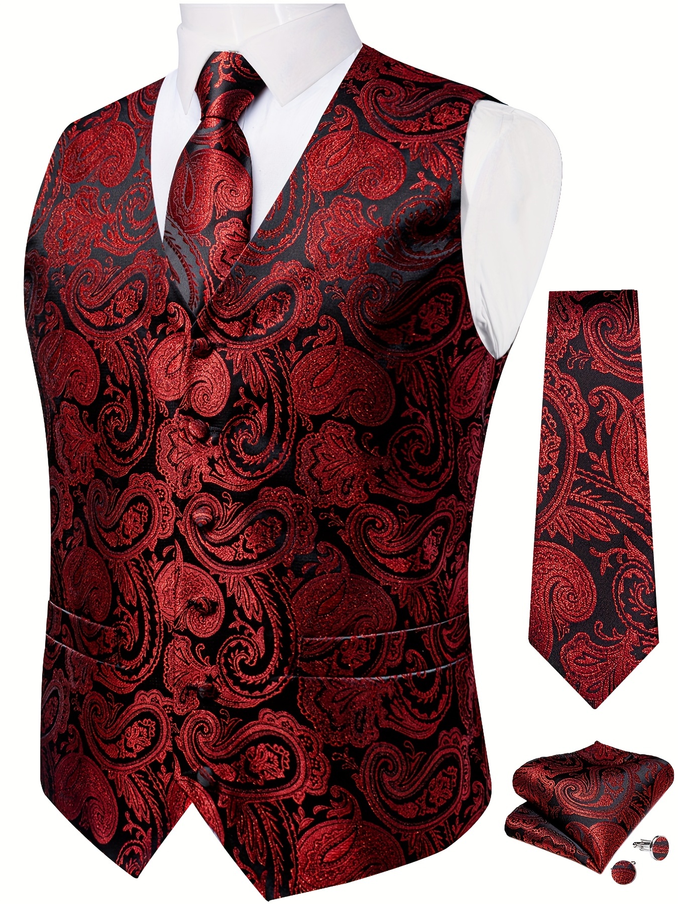 Dibangu Men's Suit Red Waistcoat Set Paisley Vest Silk - Temu Canada
