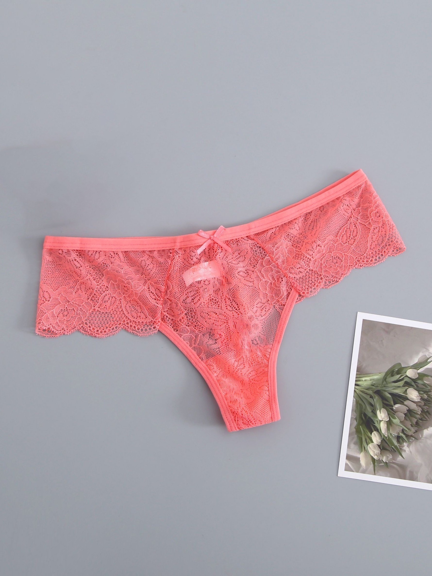 Coral Pink Mesh Thong