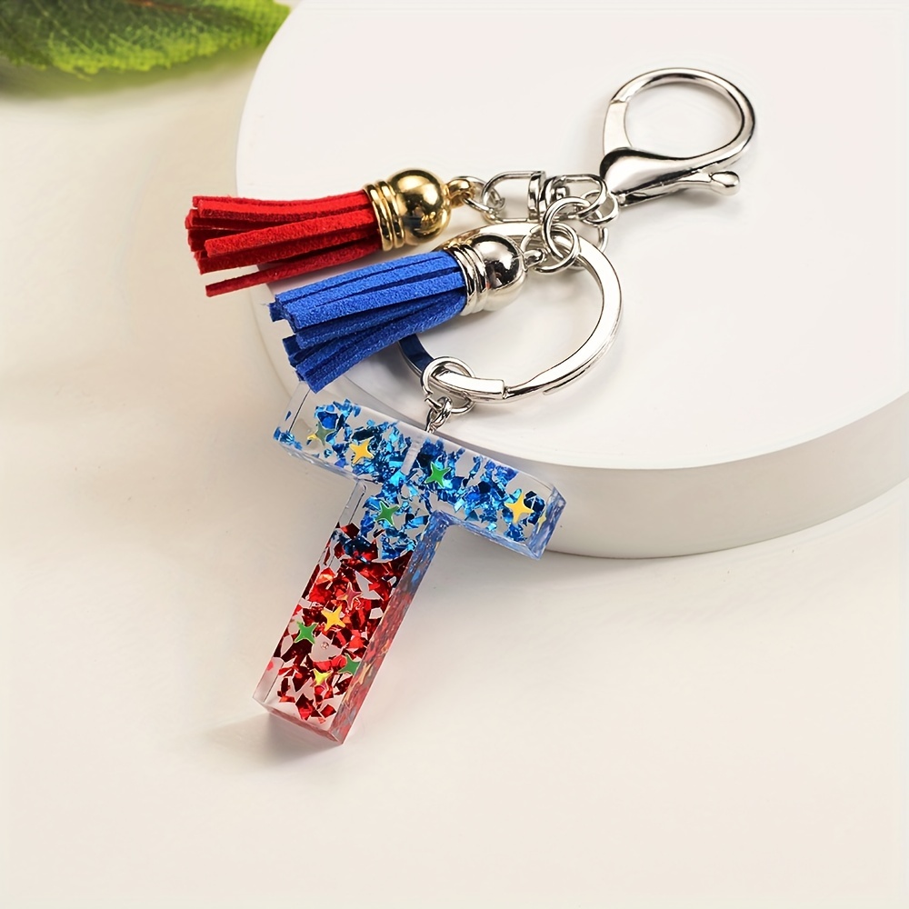 Sequins Alphabet Keychain Cute Color Block Resin Key Chain - Temu