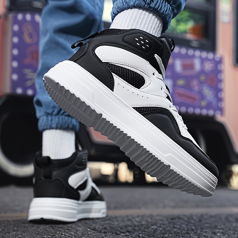 Plus Size Men's Trendy Solid/Colour Block High Top Skate Shoes, Comfy Non Slip Casual Soft Sole Sneakers For Men's Outdoor Activities
