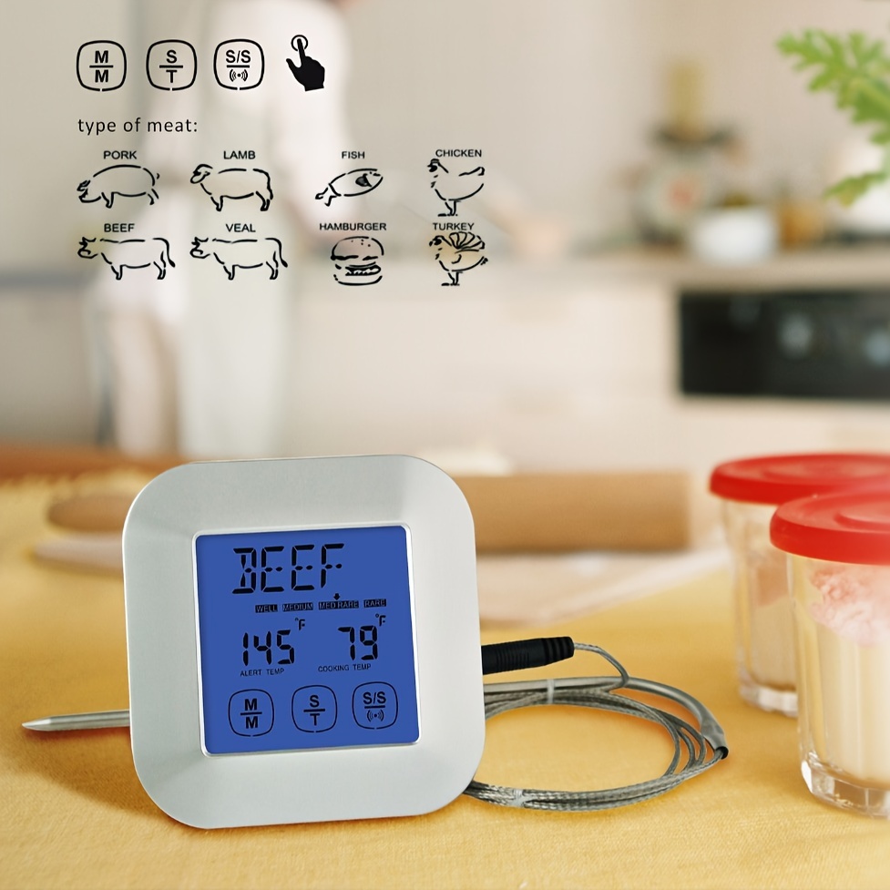 1pc Termometri, Grande Touchscreen LCD Retroilluminato LED Termometro  Digitale Per Carne, Sonda Lunga Termometro Da Cucina