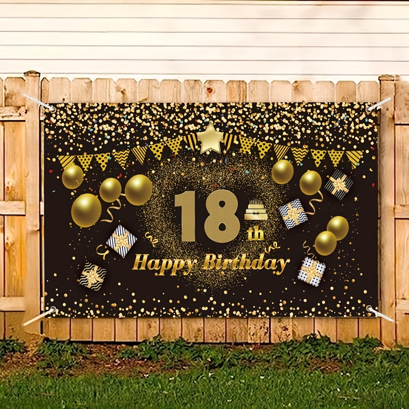 Fondo de pancarta de feliz 18 cumpleaños, decoraciones de cumpleaños de 18  años, suministros de fiesta para niñas y niños, Oro Negro - AliExpress