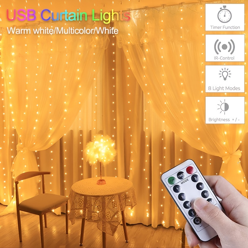 RGB Fairy Lights,LED Color Changing Curtain Lights-3m*2m (USB Type),With  Remote Control String Lights, Ideal for Bedroom, Wedding,Party Decoration