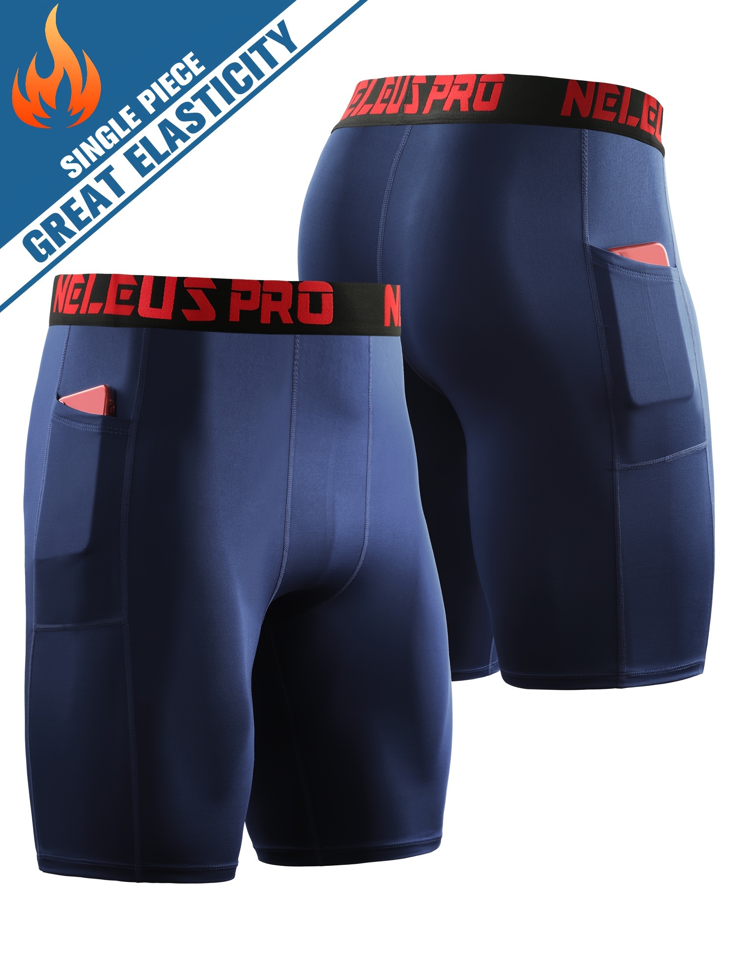 Navy Printed Sports Mens Layered Blue Printed Running Shorts With