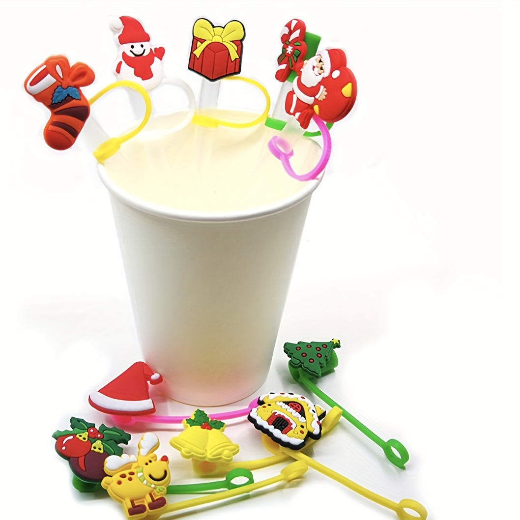 Straw Cover, Straw , Silicone Dust Plug Cute Cartoon Christmas Party Straw  Decoration, Buckle Clip, Party Supplies, Party Decor, Holiday Decor - Temu