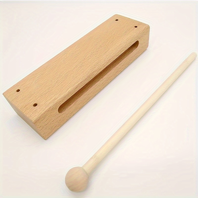 Mihey Wood Block Musical Instrument with Mallet Solid Hardwood Percussion Rhythm Blocks