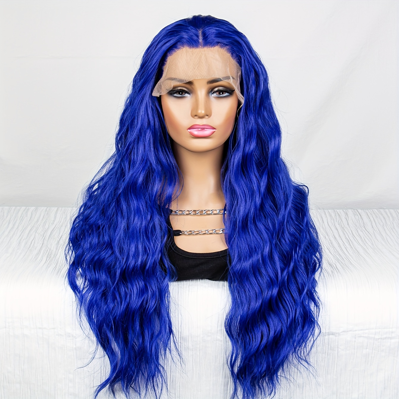 Kalisa Blue Lace Front Wig for Women Long Straight Brtght Blue Middle Part  Wig Synthetic Realistic Hairline Pre Plucked Wig Heat Resistant Fiber