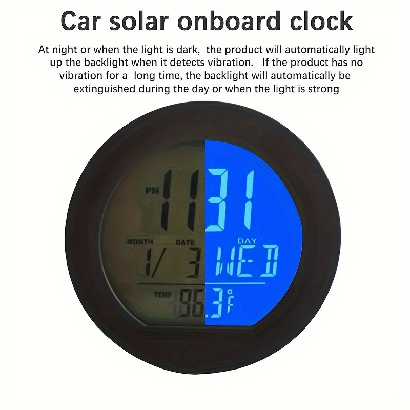 Car Digital Thermometer Clock Automotive Solar - Temu