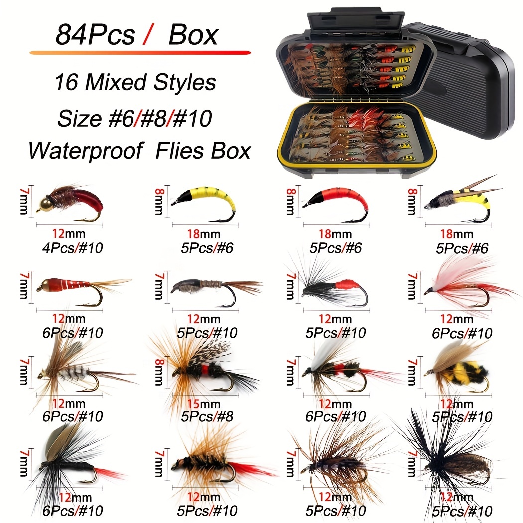 Fly Fishing Lure Set with Fly Lure Box 9 Styles 44pcs Flies Baits
