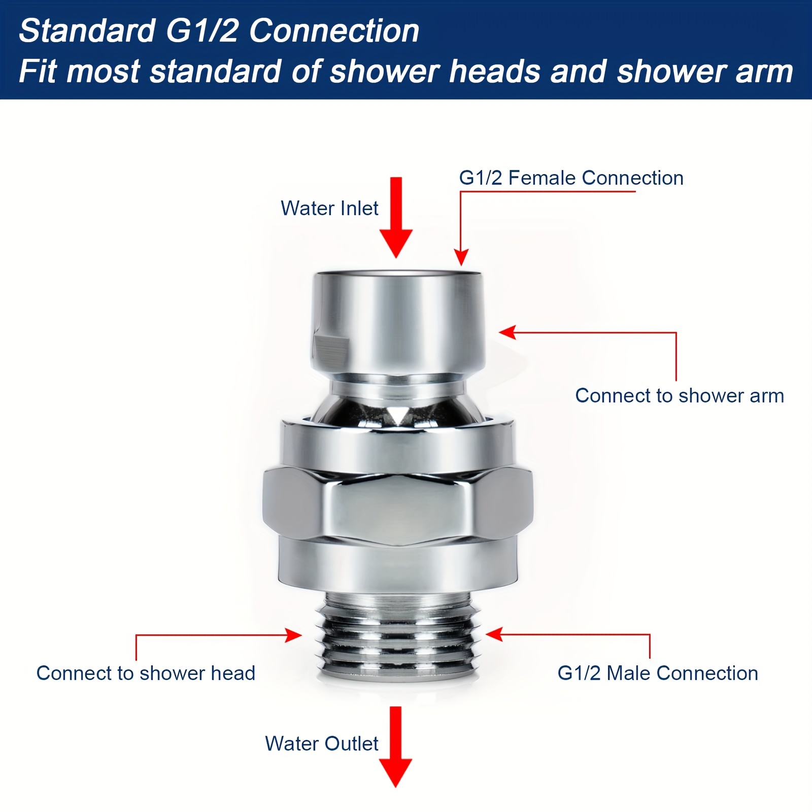 COSBAY Shower Arm Holder for Handheld Shower Head Adjustable Mount Bracket Shower Arm Adapter with Swivel Ball 1/2-Inch Chrome 05