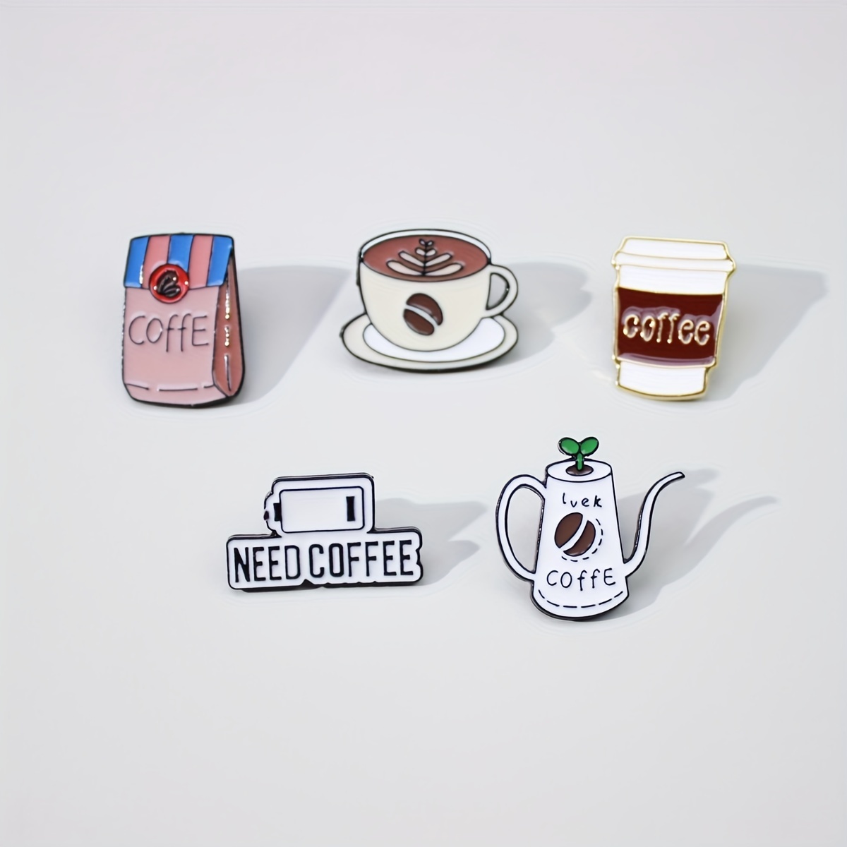 5pcs Creative Coffee Cup Brooch, Cartoon Cute Coffee Pot Cup Alloy Badge,  Backpack Accessories Jewelry For Men, ideal choice for gifts
