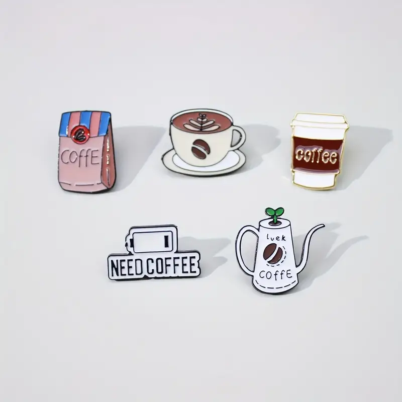 5pcs Creative Coffee Cup Brooch, Cartoon Cute Coffee Pot Cup Alloy Badge, Backpack Accessories Jewelry for Men,Temu