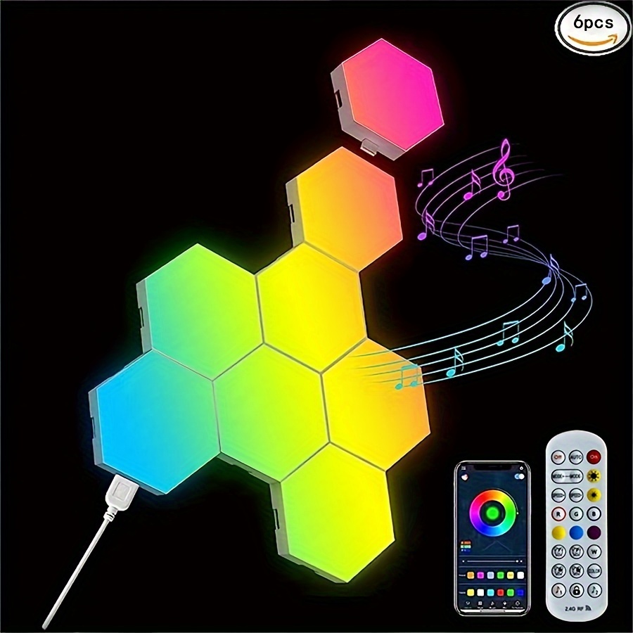 Hexagon Applique Murale Avec Télécommande, Smart Touch Modulaire Led  Lumière Panneau Mural Rgb Night Light Diy Géométrie Épissage Quantum  Luminaire Pour Home Hallw