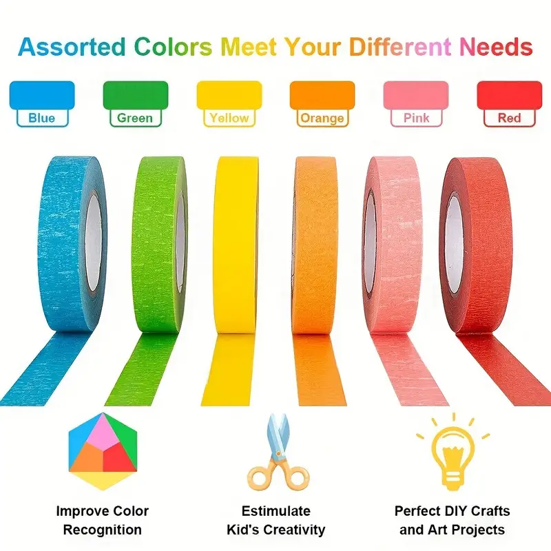 Cinta adhesiva de color, cinta de pintores de colores para artes y  manualidades, etiquetado o codificación, suministros de arte para niños,  cinta