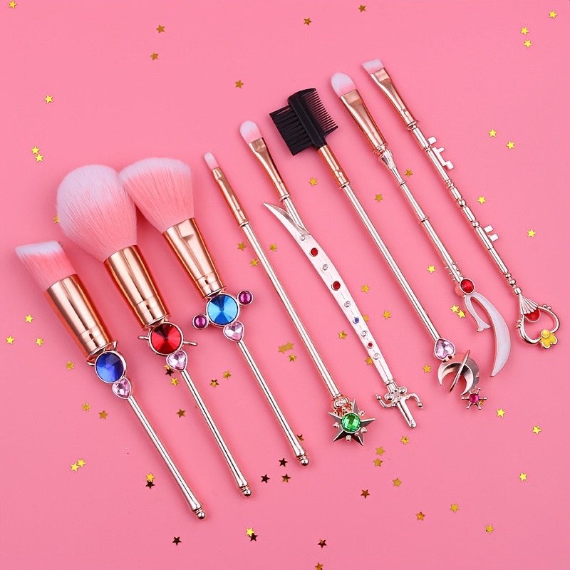  Anime Makeup Brushes, Anime Gold Metal Magic Wand Handle Makeup  Brushes Professional, Eye/Face/Lip Makeup Brushes Tool Sets & Kits Cosplay,  Valentine/Halloween/Christmas Gifts (B) : Beauty & Personal Care