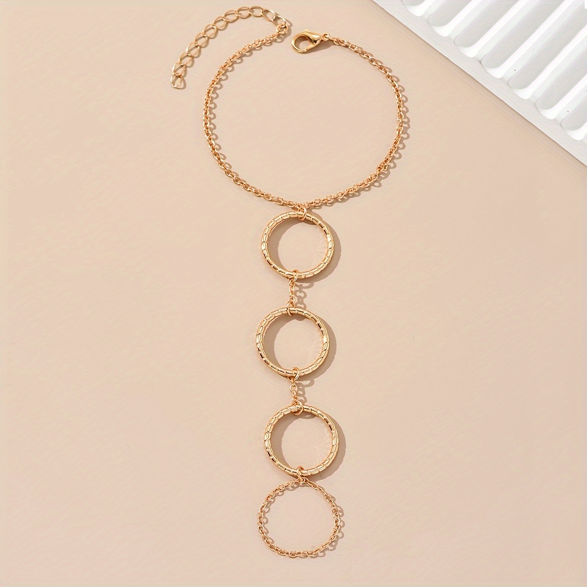 golden color simple chain bracelet link ring hand back mitten jewelry for women details 4