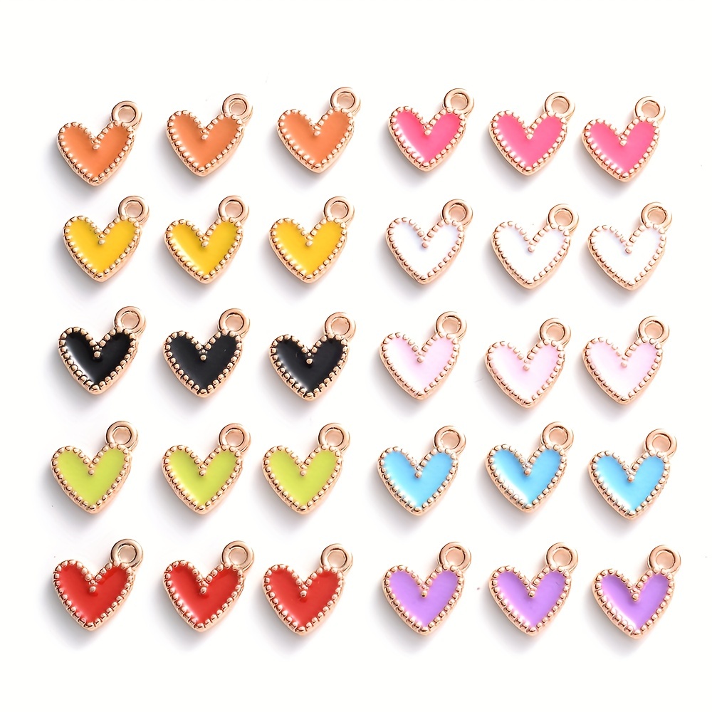 30pcs/lot Cute Mini Enamel Colors Alloy Love Heart Shape Dripping Oil Charms Pendant for DIY Bracelet Necklaces Earrings Jewelry Making Accessories