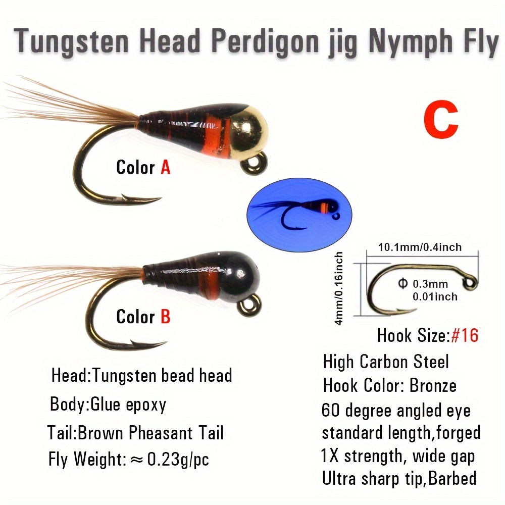 Perdigon Natural Quills OFF Euro Nymph Jig Hooks size 14,16,18 Tungsten  Beads