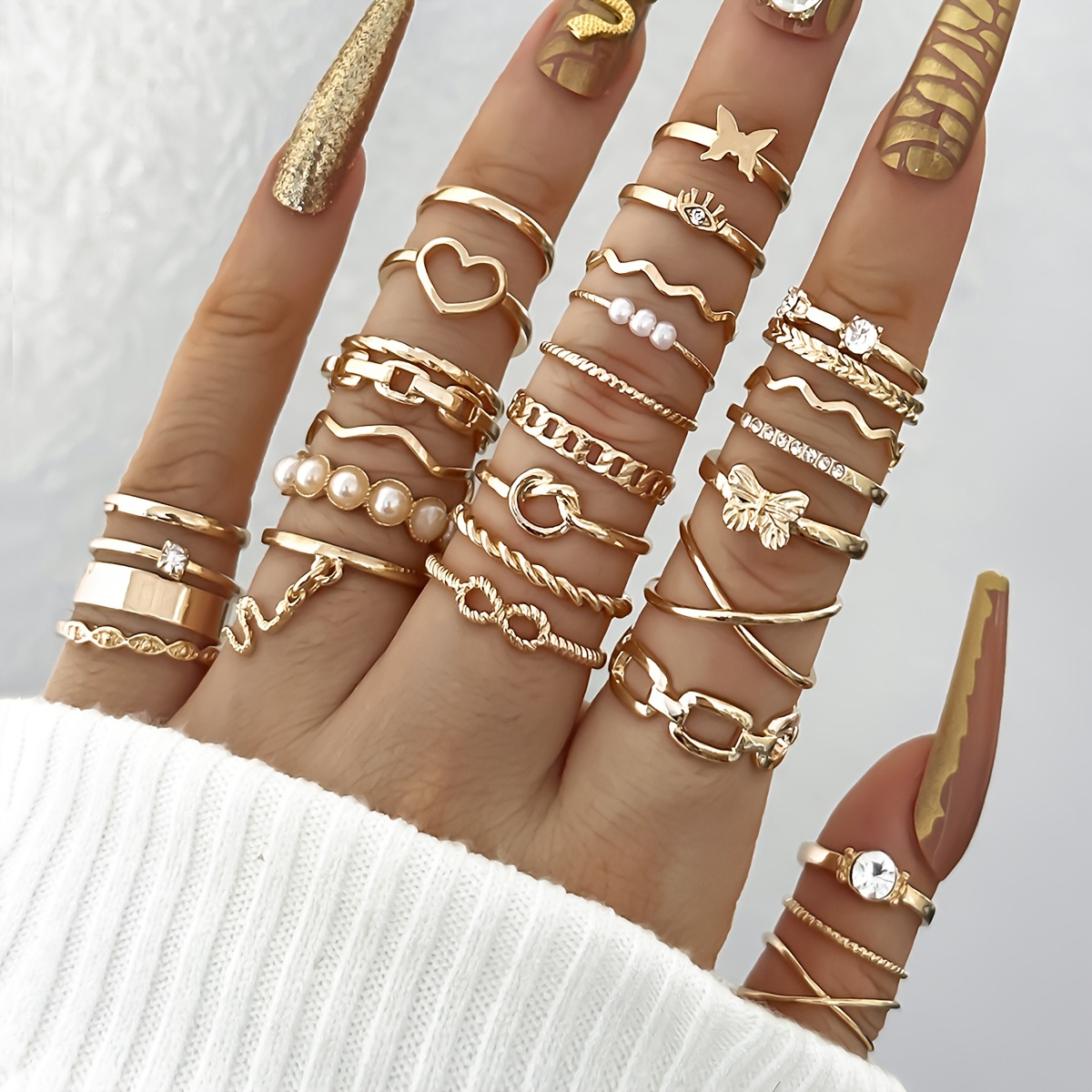 Heart Knuckle Rings Set Star Beads Infinity Twisted Finger Joint Ring  Costume Stackable Rings for Women